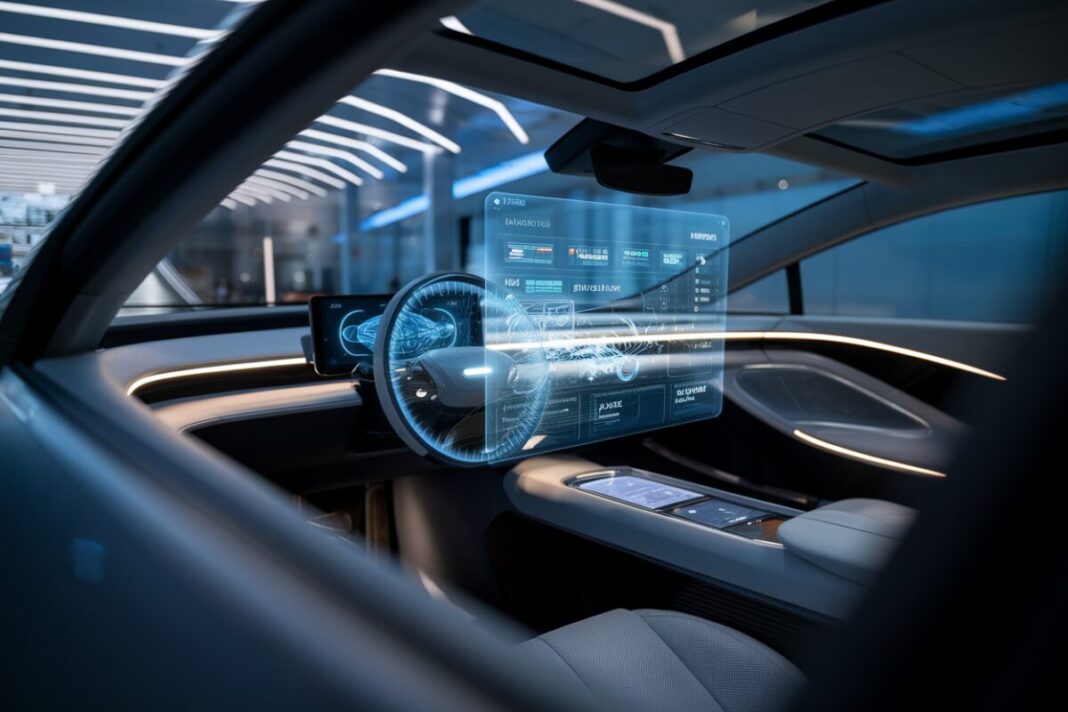 Tableau de bord futuriste avec technologie avancée AI.