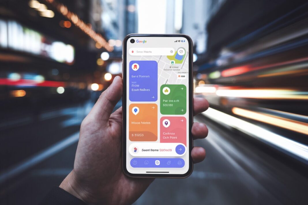 Google Maps : découvrez comment le nouveau design simplifié transforme votre expérience de navigation Nouvelle interface simplifiée de Google Maps sur un écran de smartphone.