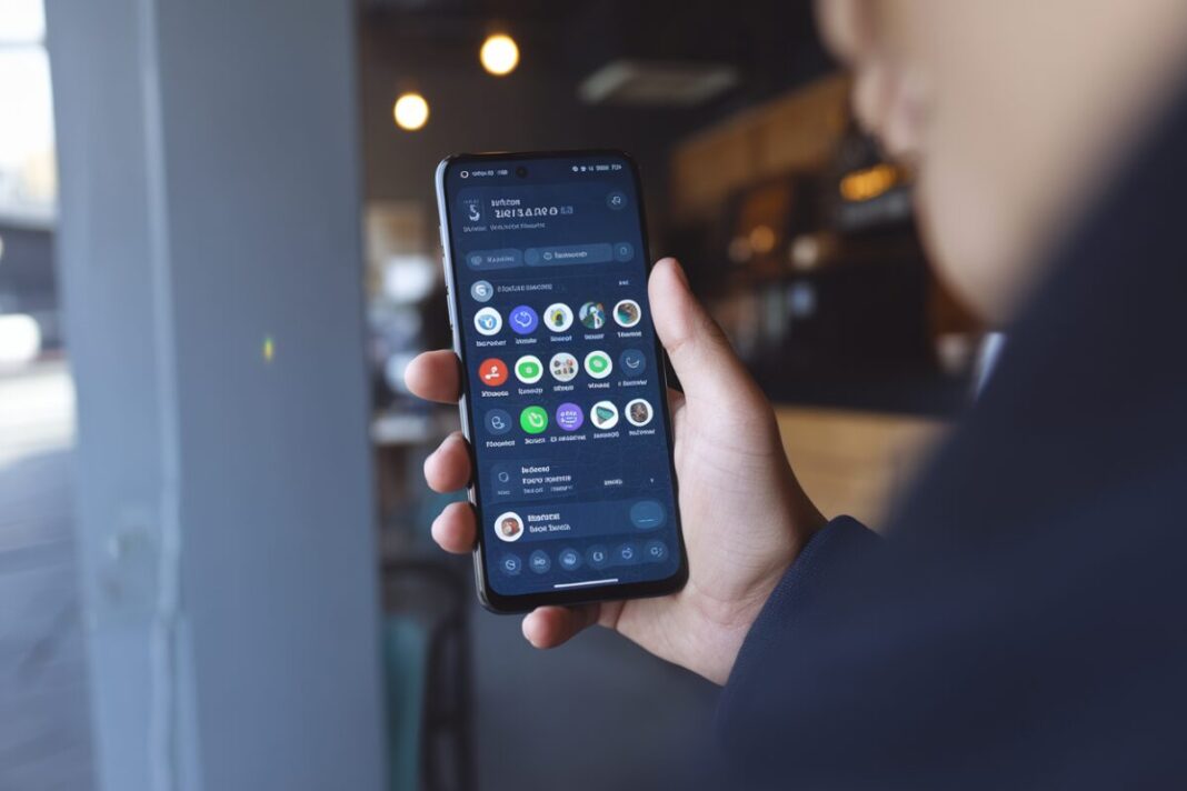 Interface Liquid Glass de WhatsApp Smartphone affichant l'interface Liquid Glass de WhatsApp
