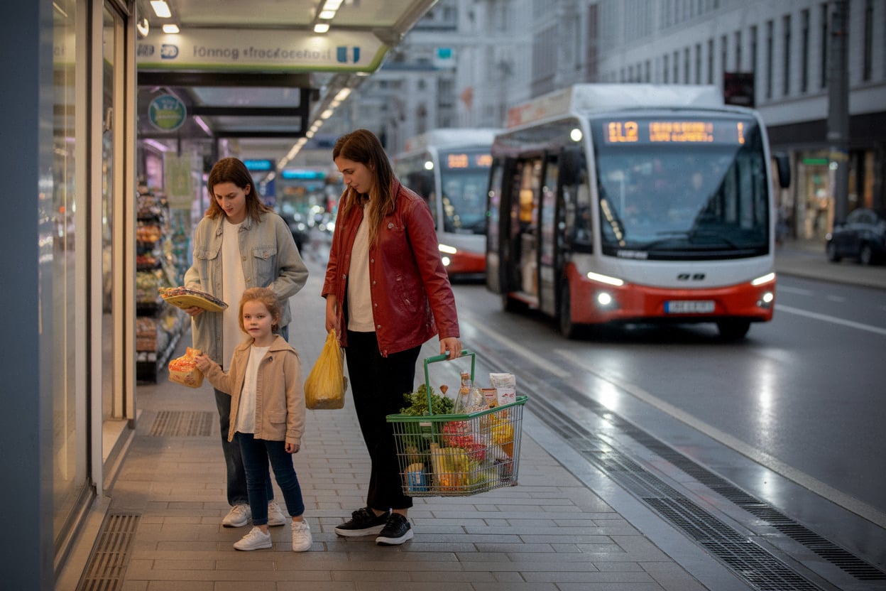 Ménages européens confrontés aux prix dans une rue commerçante