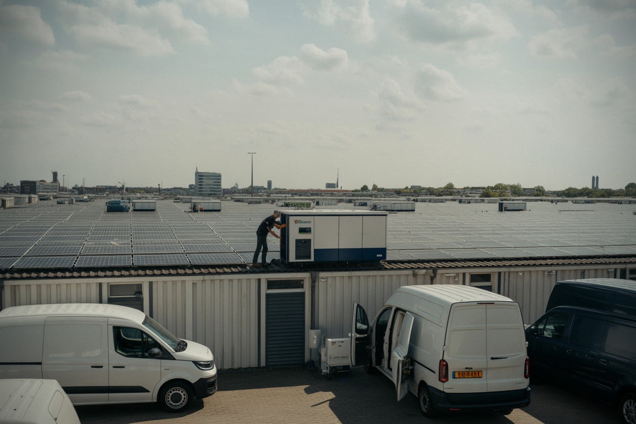 Toitures solaires européennes sur bâtiments logistiques modernes