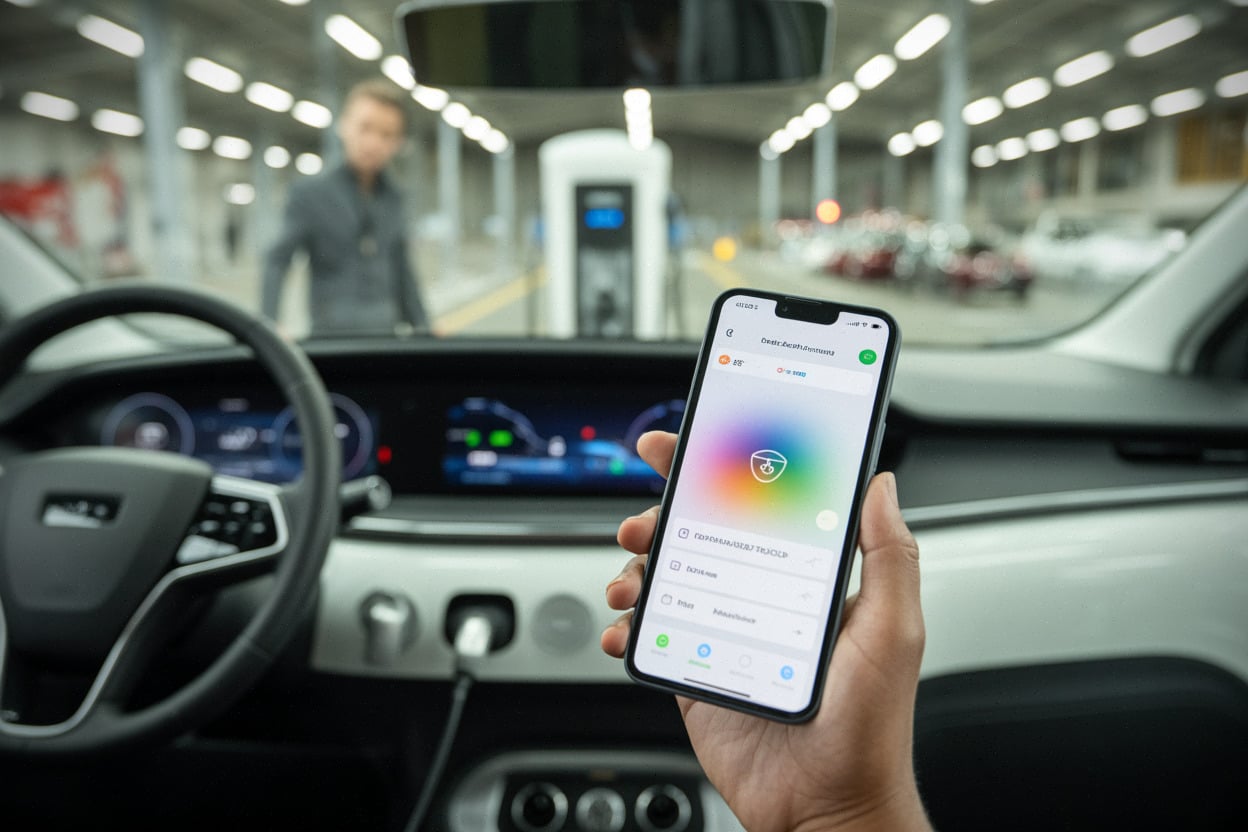 Application de recharge électrique avec récompenses sur smartphone sans texte lisible