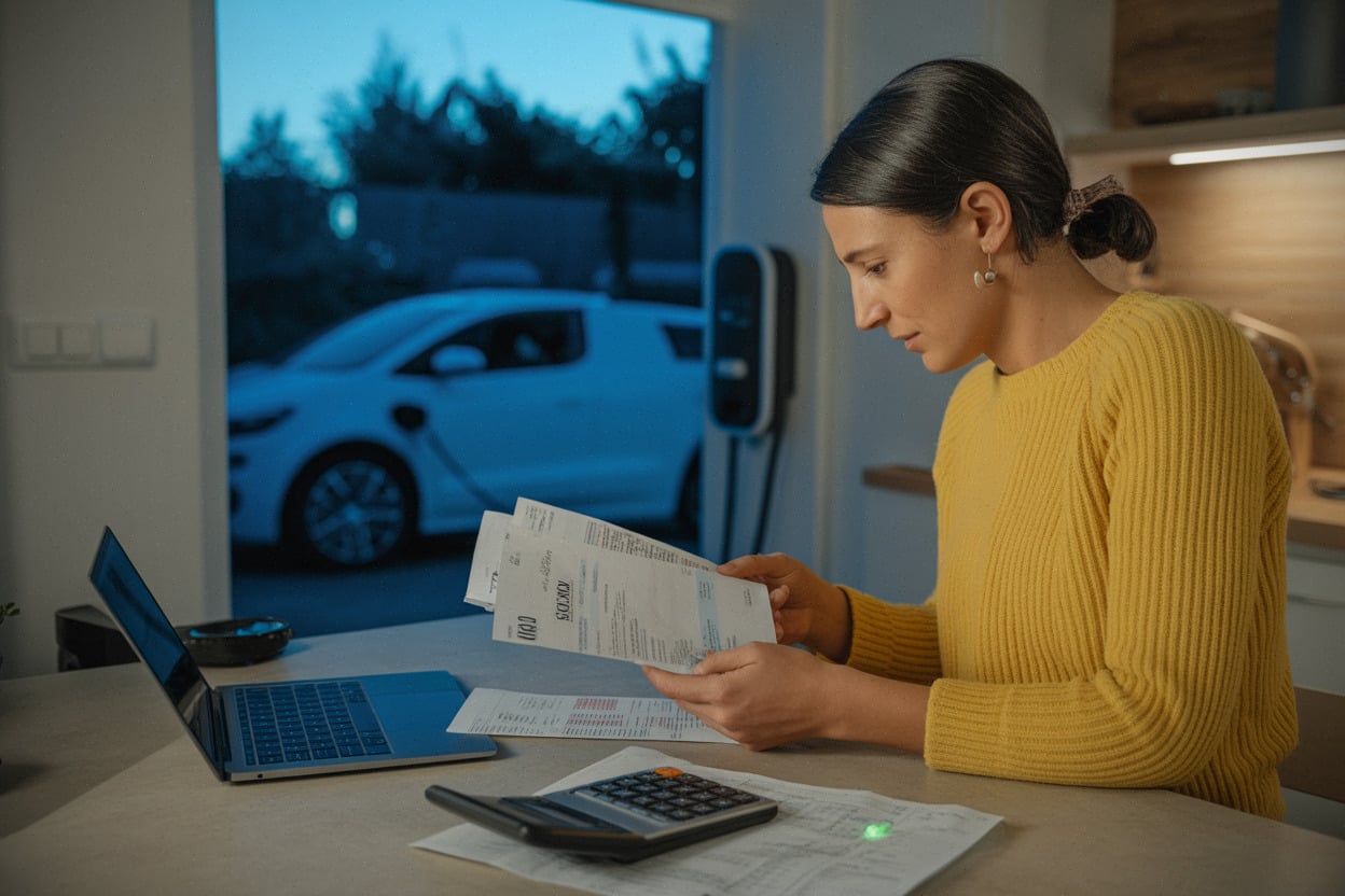 Ménage français calculant les coûts d'une voiture électrique