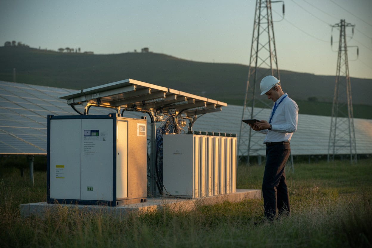 Batteries raccordées à une centrale solaire sur le réseau italien
