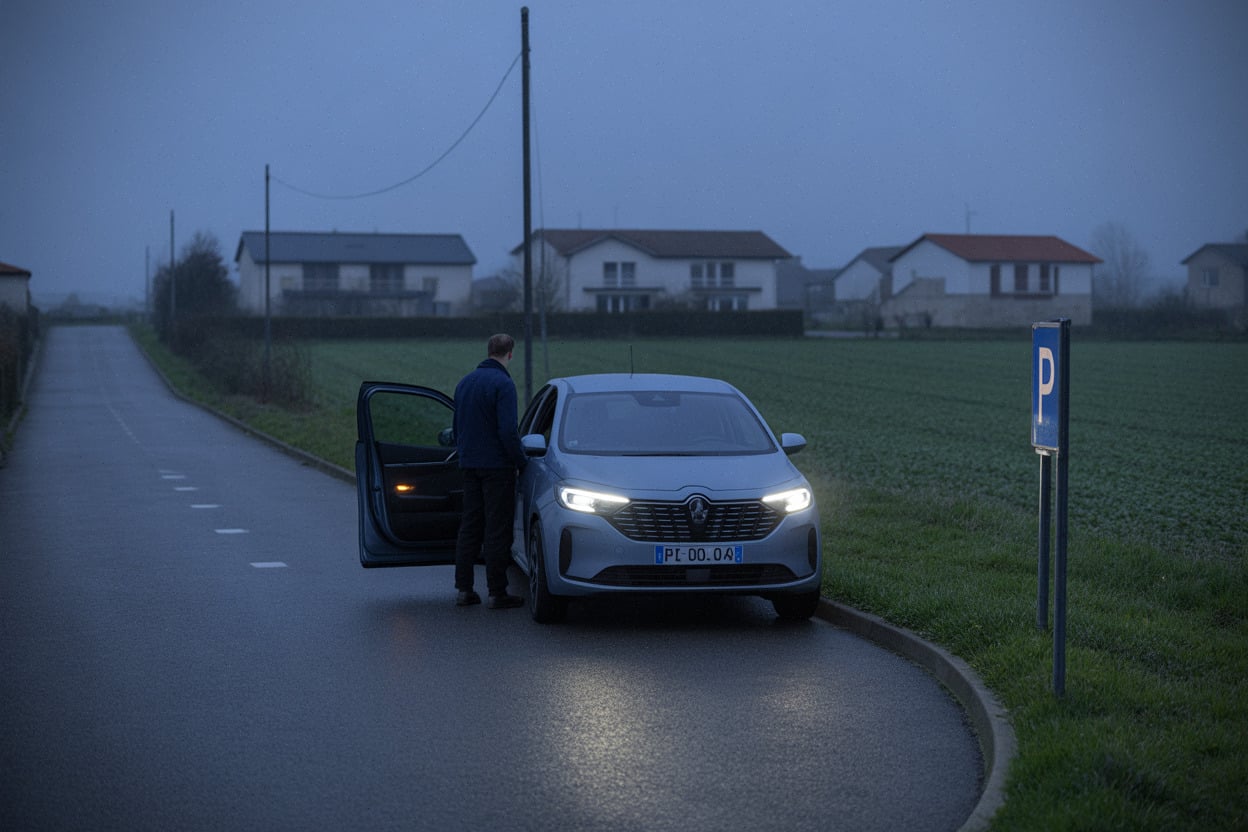 Travailleur rural utilisant sa voiture pour rejoindre son emploi quotidien
