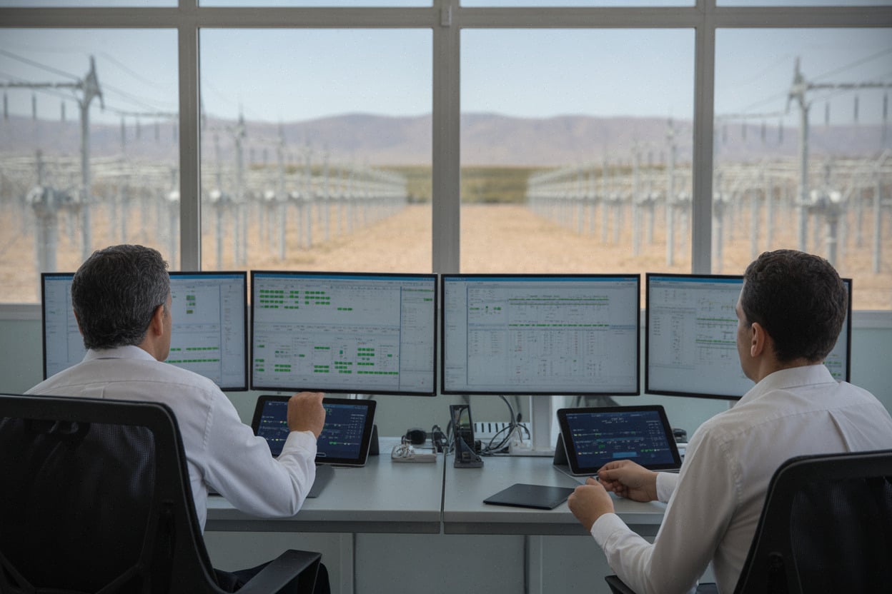 Salle de contrôle du réseau électrique marocain pour énergie solaire
